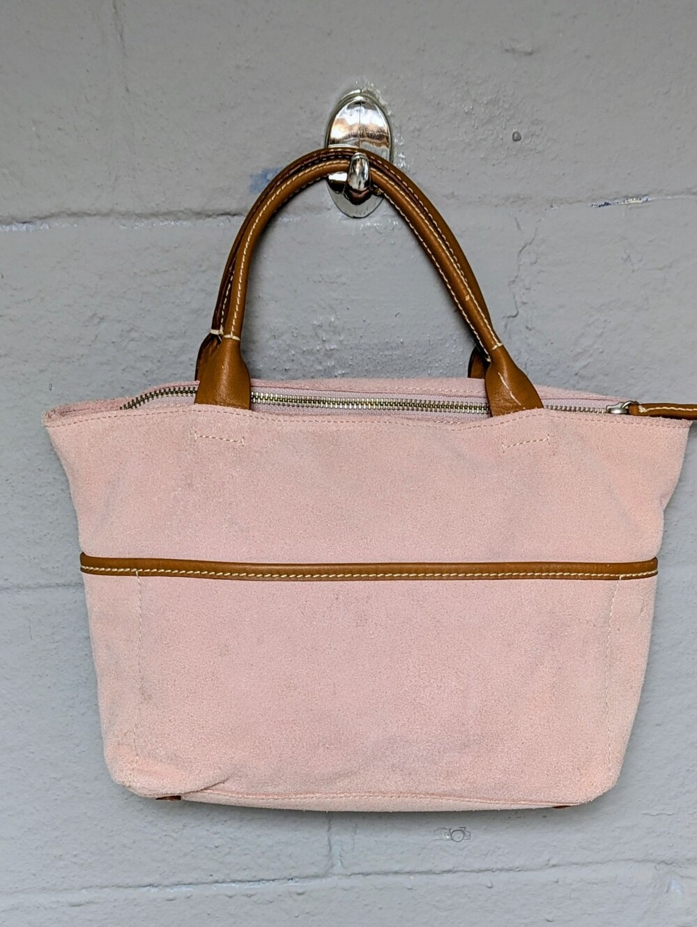 Vintage 2003 GAP Top Handle Bag Pink Suede Brown Leather Trim